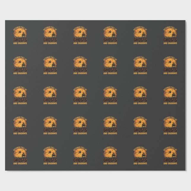 Papel De Presente Fantasmas e Sombras Design da Lua de Halloween (Aberto)