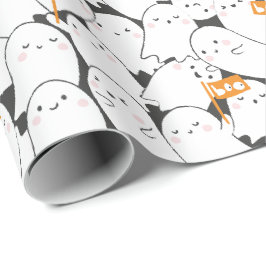 Papel De Presente Fantasmas em Massa com Bandeiras Boo