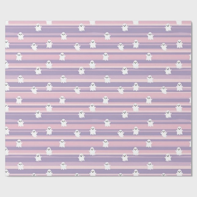 Papel De Presente Fantasmas Fofos Listra Rosa Roxo Halloween (Aberto)