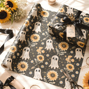 Papel De Presente Fantasmas Góticos de Verão & Girassóis