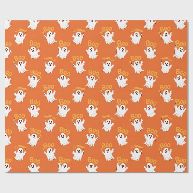 Papel De Presente Fantasmas Kawaii Fofos Padrão de Halloween (Aberto)
