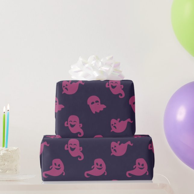 Papel De Presente Fantasmas Rosa Escuro Roxo Escuro Halloween (Presentes para festas)