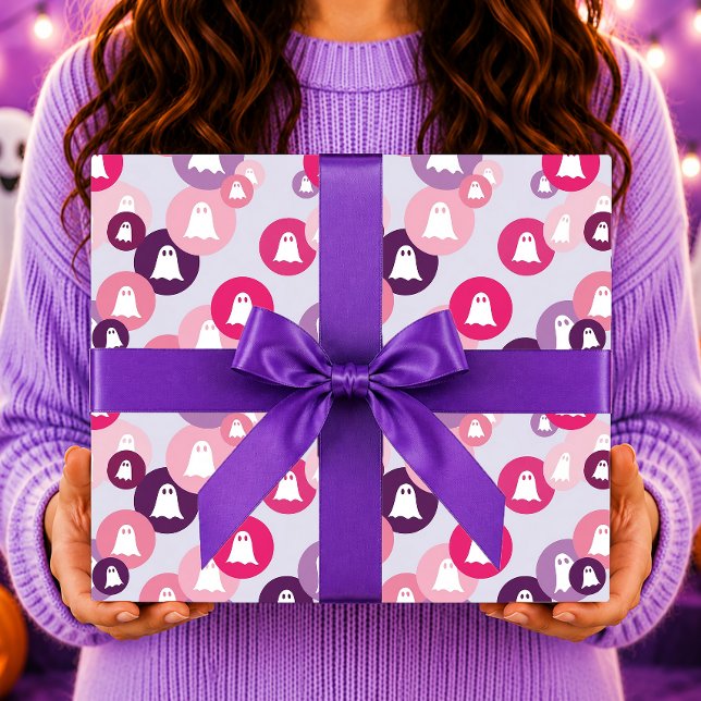 Papel De Presente Fantasmas Rosa Roxo Círculo Halloween (Criador carregado)