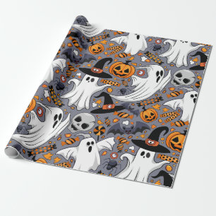 Papel De Presente Fantasmas Spooky e Monstros Cute Assustadores