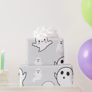 Papel De Presente Fantasminhas Brancas Super Fofos Cinza Claro Hallo