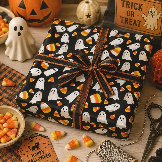 Papel De Presente Fantasminhas & Milho de Candeia no Halloween (Criador carregado)