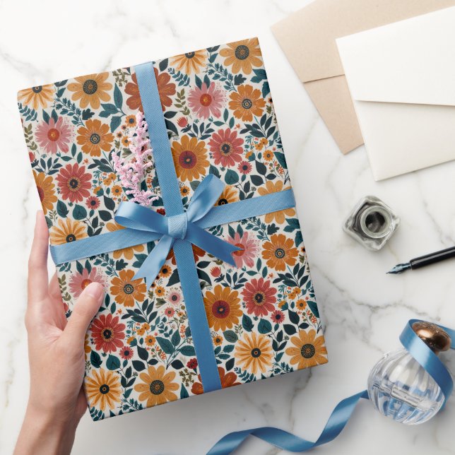 Papel De Presente Farinha Floral Floral de Flores do Meio-Século (Presentear)