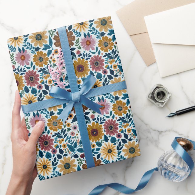 Papel De Presente Farinha Floral Floral de Flores do Meio-Século (Presentear)