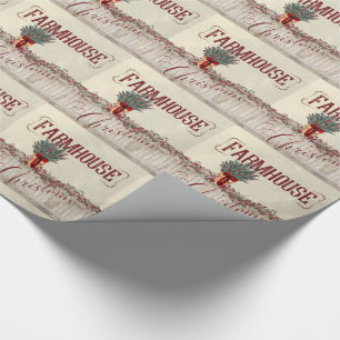 Papel De Presente Farmhouse Christmas com Berries e Garlands