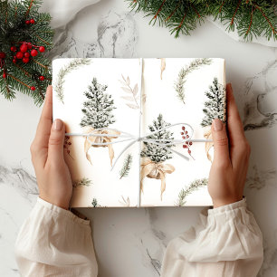 Papel De Presente Farmhouse Pine Russo Natal