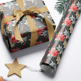 Papel De Presente Farmhouse Poinsettia Black Russo Natal