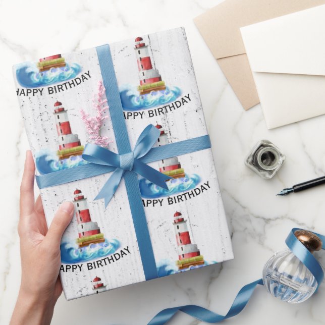 Papel De Presente Farol De Aniversário Na Madeira (Presentear)