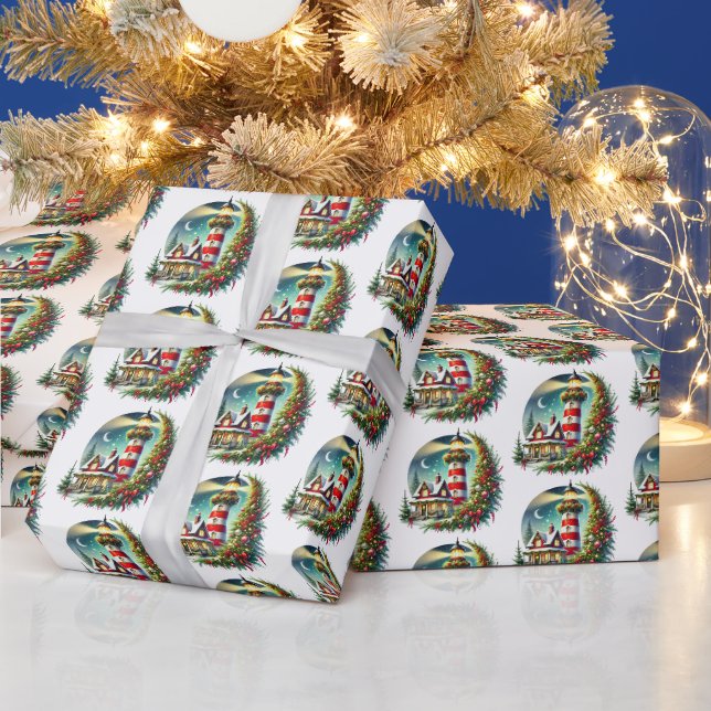 Papel De Presente Farol de Natal Festivo com Azulejos (Feriados)