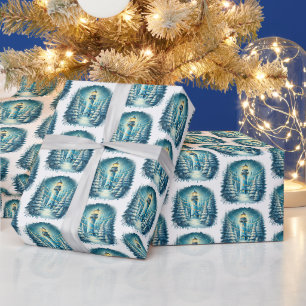 Papel De Presente Farol de Natal Festivo com Azulejos