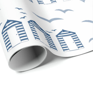 Papel De Presente Farol e Algodão de Praia Azul Branco Náutico
