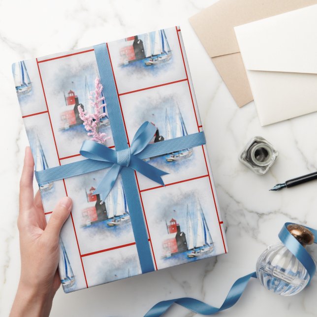 Papel De Presente Farol Red Michigan com veleiro (Presentear)