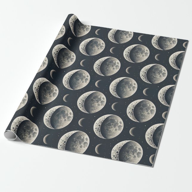 Papel De Presente Fase da Lua Celestial (1) (Desenrolado)