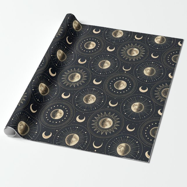Papel De Presente Fase da Lua Celestial (4) (Desenrolado)