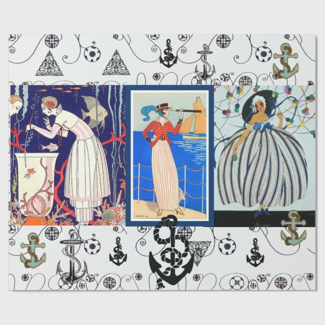 PAPEL DE PRESENTE FASHÃO DE BELEZA DO DECO DE ARTE NÁUTICA COM ANCÓD (Aberto)