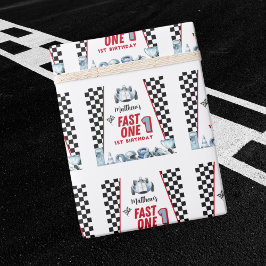 Papel De Presente Fast One 1st birthday Boy Racing Car 