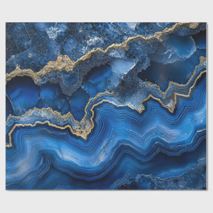 Papel De Presente Fatia de Geodo Azul Marinho com Veias Douradas