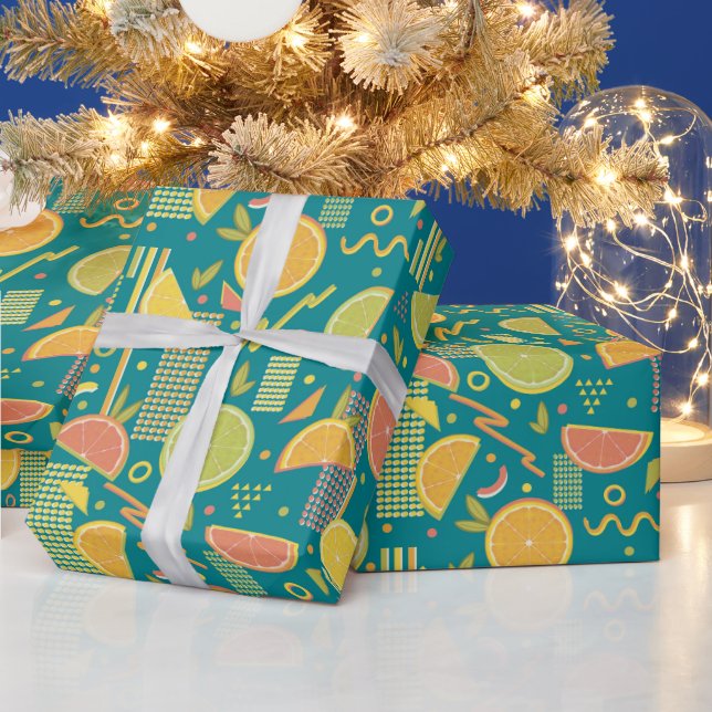 Papel De Presente Fatias de Fruta de citrinos do Teal 80 (Feriados)