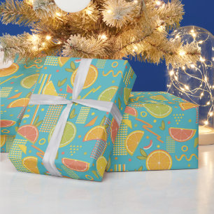 Papel De Presente Fatias de Fruta de Citros Azuis dos 80