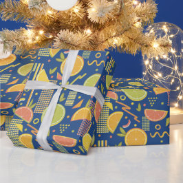 Papel De Presente Fatias de Fruta de Citrus do Deep Blue 80
