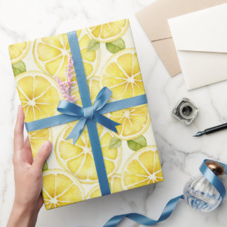 Papel De Presente Fatias de Limão Amarelo Aquarela
