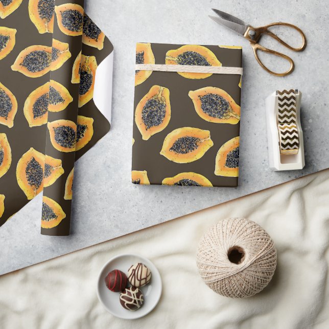 Papel De Presente Fatias de mamão em marrom escuro (Artesanato)