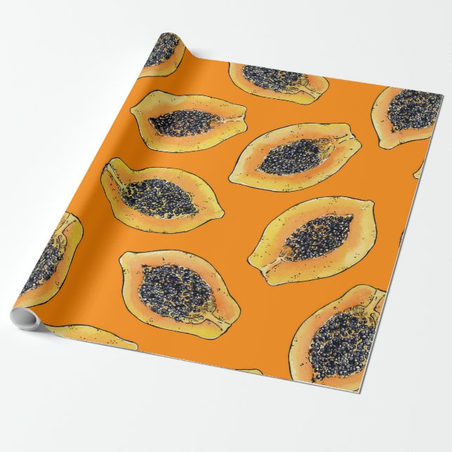 Papel De Presente Fatias de Papaya em laranja (Desenrolado)