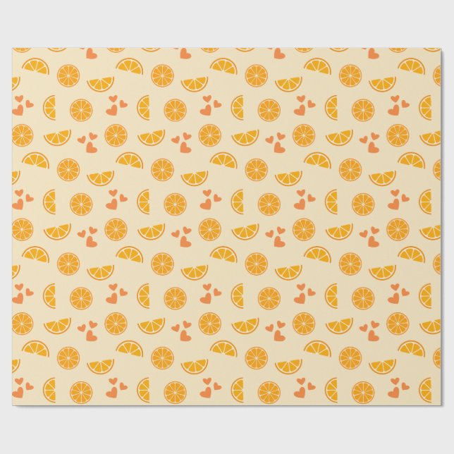 Papel De Presente Fatias e Corações Laranja (Aberto)