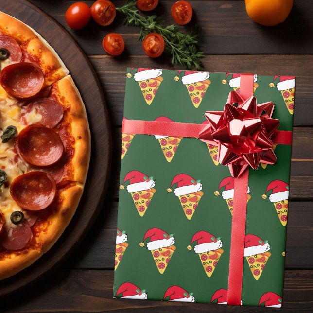Papel De Presente Fatias Engraçadas de Pizza de Natal em Santa Hats  (Criador carregado)