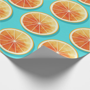 Papel De Presente Fatias Laranja no Azul