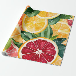 Papel De Presente Fatias Tropicais De Frutas De Laranja Citrino