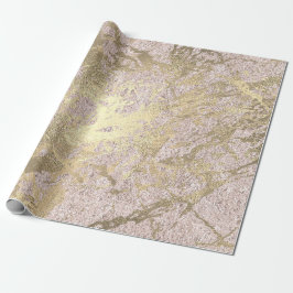 Papel De Presente Faux Champaigne Rosa Dourado Marble Metalory