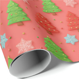 Papel De Presente Faux Cookies in Clay Red Christmas Gift Wrap