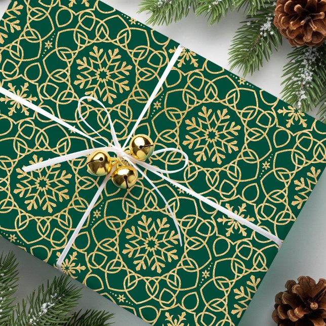 Papel De Presente Faux Dourado Verde Faux Faux Faux de Natal elegant (Criador carregado)