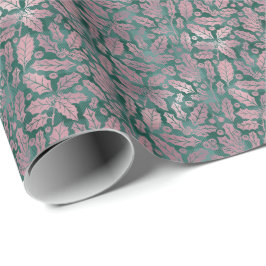 Papel De Presente Faux Faux Botânica de Xadrezes de Natal Elegante