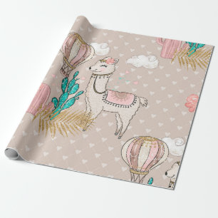 Papel De Presente Faux Glitter Desert Steampunk Llama