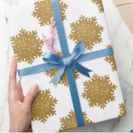 Papel De Presente Faux Glitter Snowflake Dourado Elegante