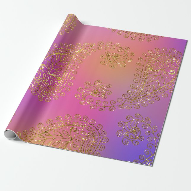 Papel De Presente Faux Gold Foil Arabe Bollywood (Desenrolado)