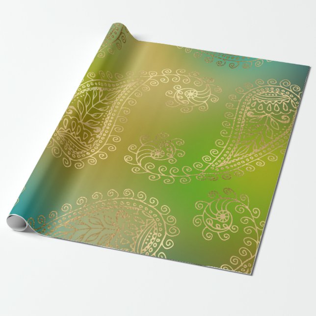 Papel De Presente Faux Gold Foil Arabe Bollywood (Desenrolado)