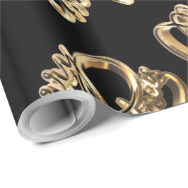 Papel De Presente Faux Gold Foil Script Chic Black Natal