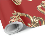 Papel De Presente Faux Gold Foil Script Chic Red Christmas<br><div class="desc">Elegante Faux Gold Foil Script Patterno Chic Festivo Vermelho e Dourado Papel de embrulho de presente de Natal</div>