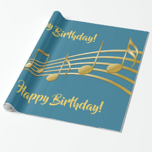 Papel De Presente Faux gold music notes of tee blue green aniversári
