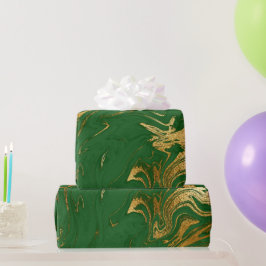 Papel De Presente Faux Marble, Dourado Verde Elegante