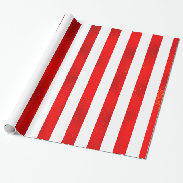 Papel De Presente Faux Red White Vertical Stripe "Candy Stripe" (Desenrolado)