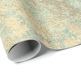 Papel De Presente Faux Royal Dourado Floral Powder Floral Pearmint