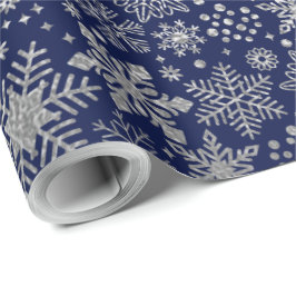 Papel De Presente Faux Silver Foil Snowflakes Feriados de Marinho de